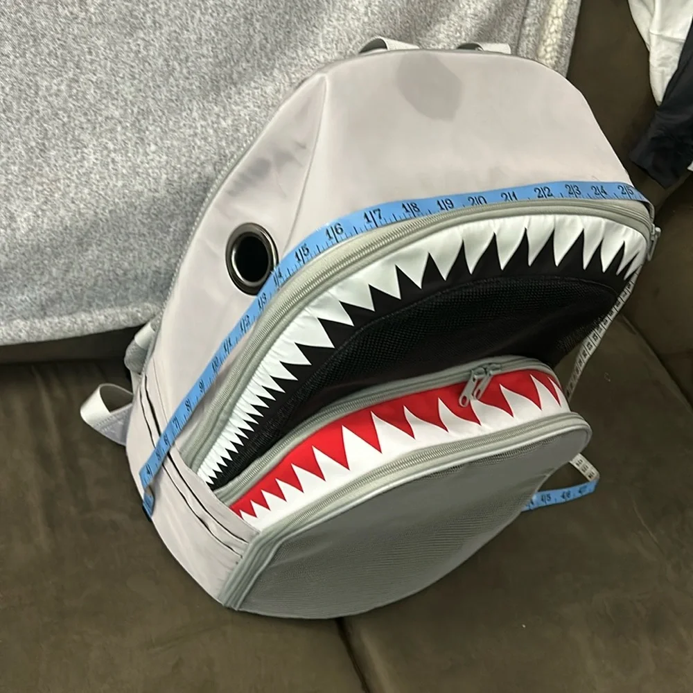 shark face printed graphic unique style carrier backpack